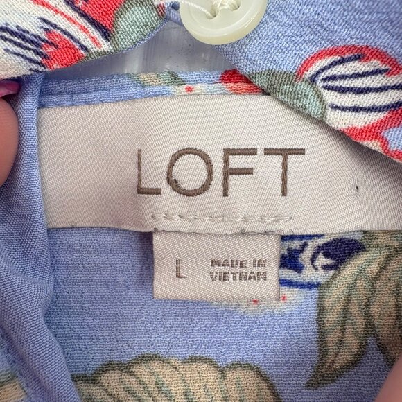 Floral Sleeveless Dress With Tie Back By Loft  Large  Rayon  Blue & Red - Picture 2 of 6